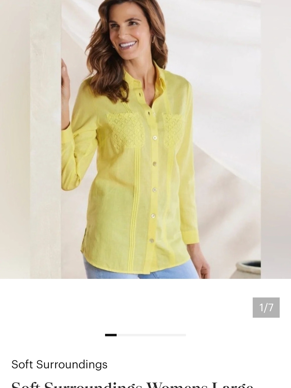 Soft Surroundings Lemon Yellow Embroidered Button-Down Shirt